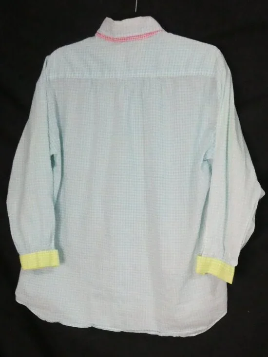 Handmade Pastel Colorblock Gingham Button-Down Shirt - P2P 21" - Picture 2 of 16